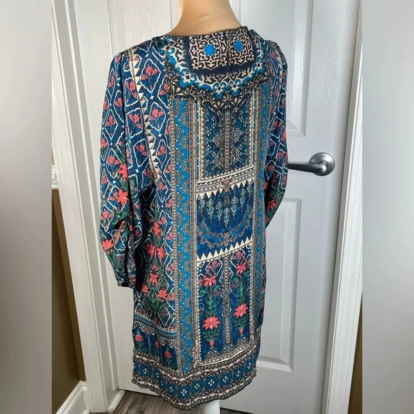 Anthropology TOLANI 100% SILK FLOWY TUNIC MINI DRESS BOHO COASTAL PAISLEY PRINT - Picture 10 of 10